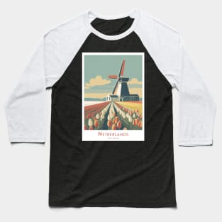 Vintage Retro Minimalistic Netherlands Tulip Fields Poster Baseball T-Shirt